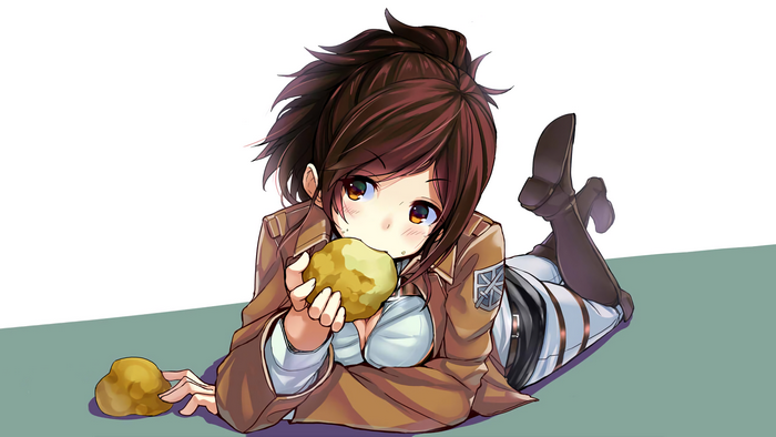 Sasha Blouse from Attack on Titan eating potatoes