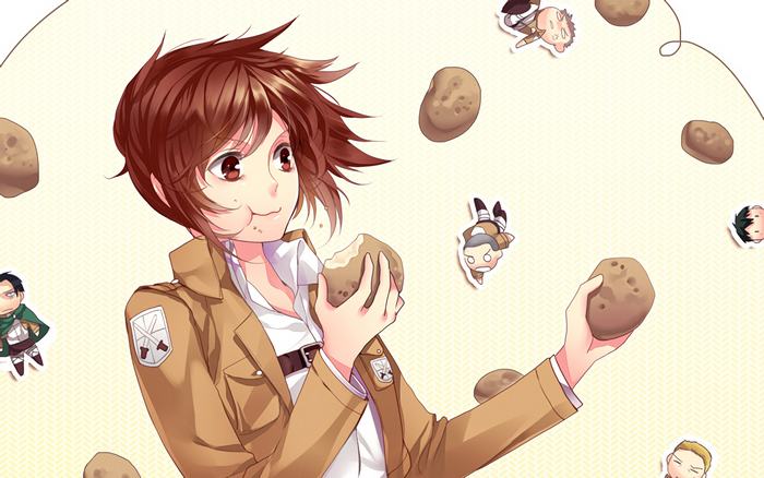 Sasha Blouse from Attack on Titan eating potatoes
