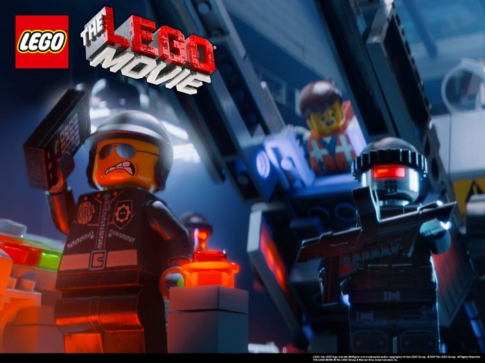 The Lego Movie characters with LEGO logo