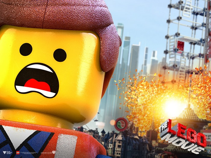 Emmet from The Lego Movie in a city