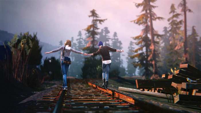 Chloe Price from Life is Strange on train tracks