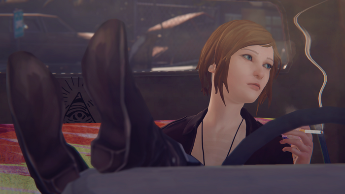 Chloe Price from Life is Strange smoking in a car