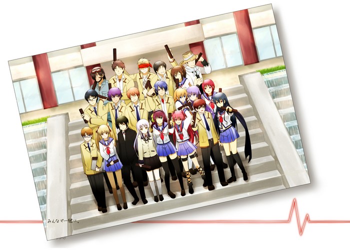 Angel Beats! characters on school steps