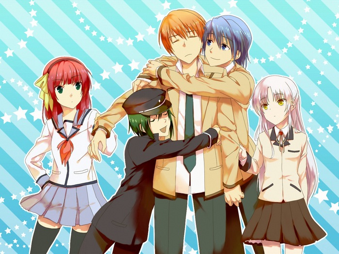 Angel Beats! characters group hug