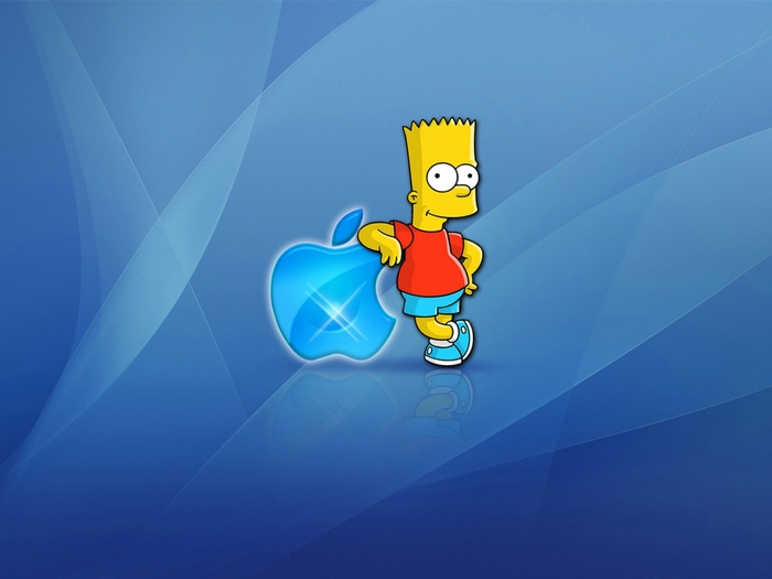 Bart Simpson leaning on Apple logo