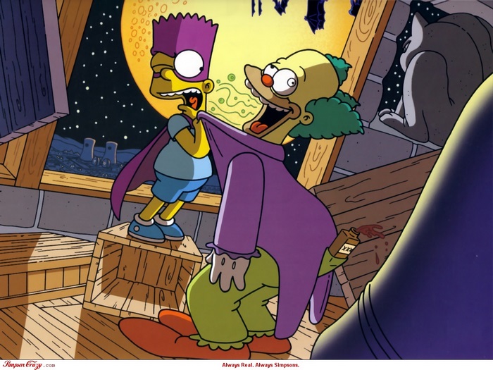 Bart Simpson and Krusty the Clown in attic