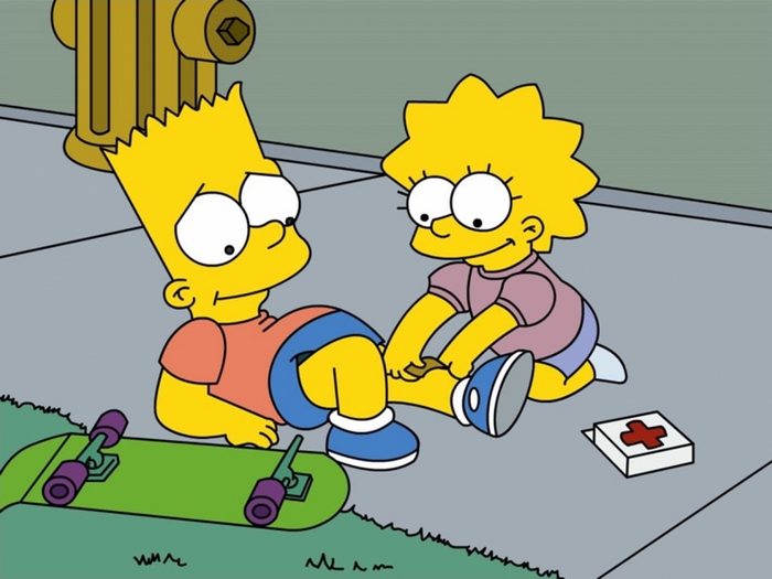 Bart and Lisa Simpson with a skateboard