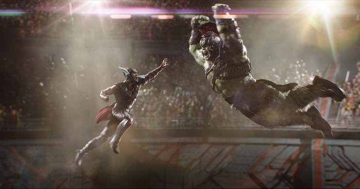 Thor and Hulk fighting in an arena