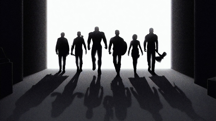 The Avengers walking towards the light