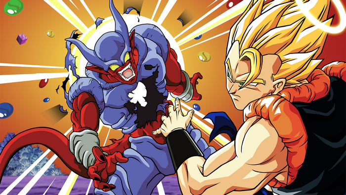 Gogeta from Dragon Ball Z fighting Janemba