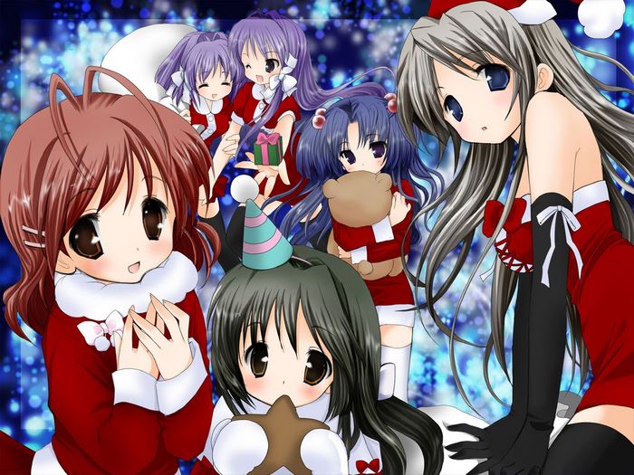 Ryou Fujibayashi and friends in Christmas outfits