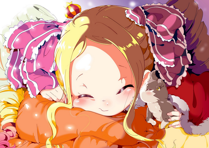 Beatrice from Re:ZERO sleeping with a cat
