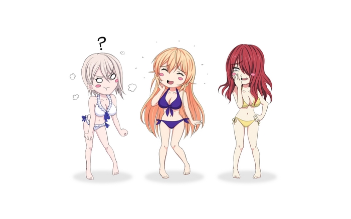 Erina Nakiri and two other girls in swimsuits