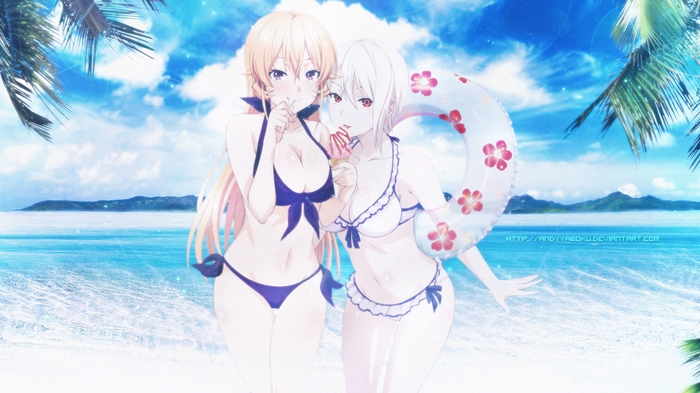 Erina Nakiri and another girl at the beach