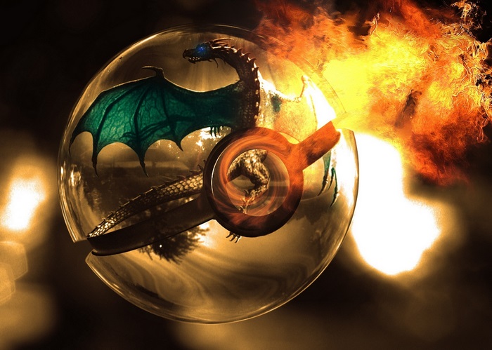 Charizard in a Pokeball with fire
