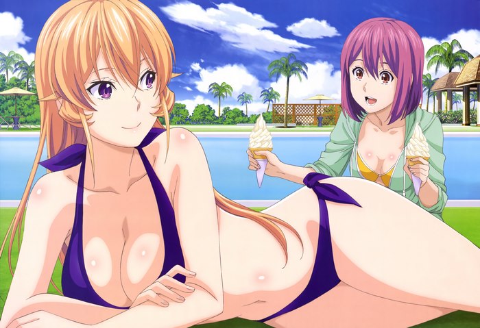 Erina Nakiri and another girl at a pool