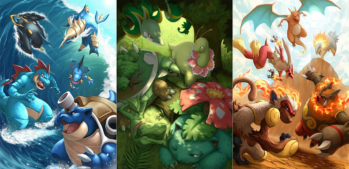 Pokemon Water, Grass, and Fire Type Battles
