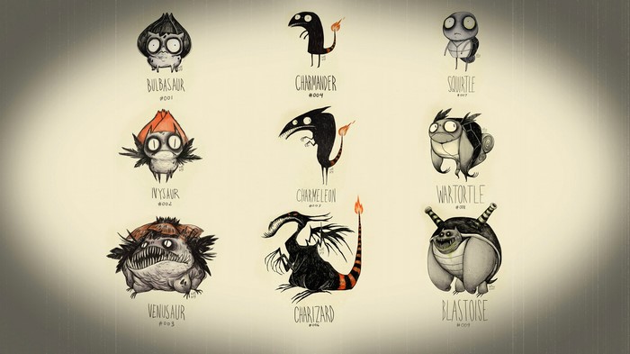 Pokemon characters in Tim Burton style