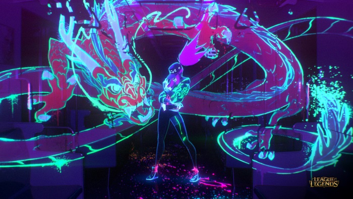 Akali from League of Legends with Dragon Mural