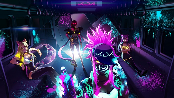 KDA members in a subway car