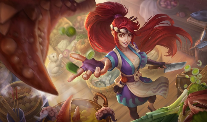 Akali from League of Legends cooking