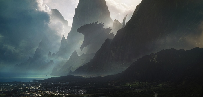 Godzilla in a mountainous landscape