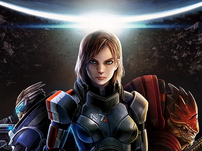 Commander Shepard and allies from Mass Effect