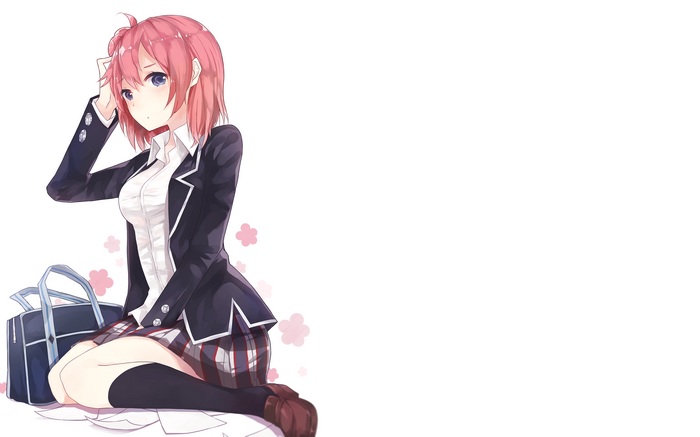 Yui Yuigahama sitting with school bag