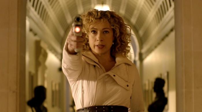 River Song from Doctor Who holding a gun