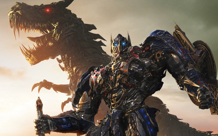 Optimus Prime Standing with Mechanical Dragon