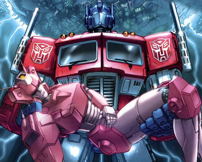 Optimus Prime Holding Injured Female Robot