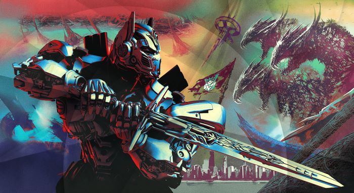 Optimus Prime with Sword and Three-Headed Dragon