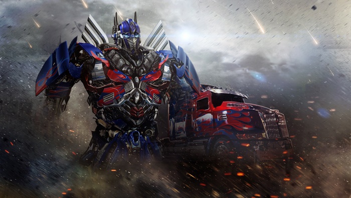 Optimus Prime Standing with Truck in Battle Scene