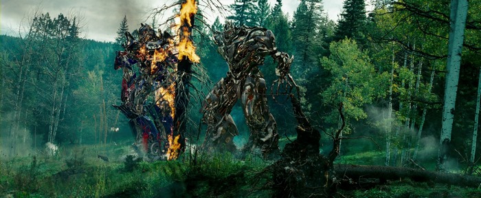 Optimus Prime Battling in a Forest Fire Scene