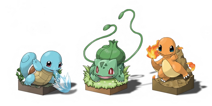 Squirtle, Bulbasaur, and Charmander from Pokémon