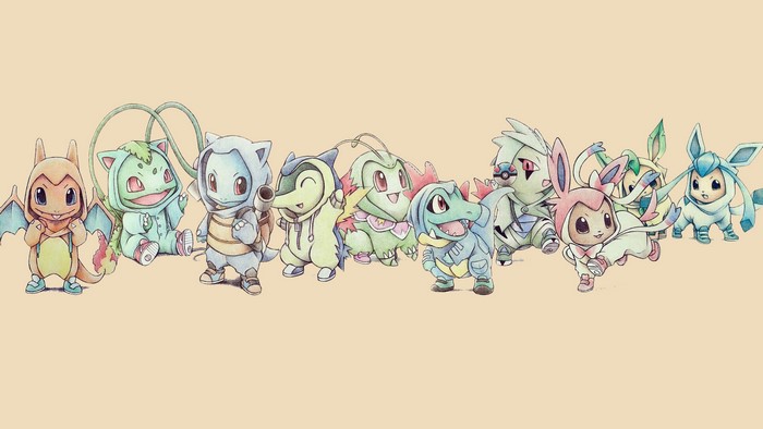 Pokemon starters in hoodies