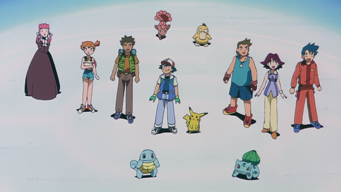 Pokémon characters and creatures in a group