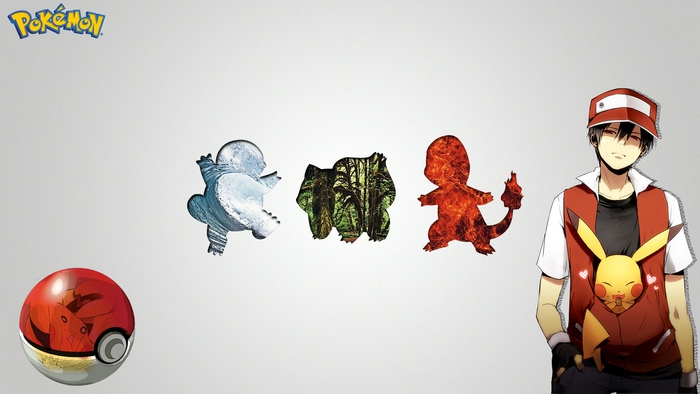 Pokemon Red Trainer with Squirtle, Bulbasaur, Charmander