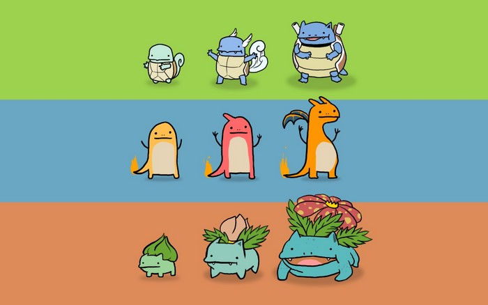 Pokemon evolutions: Squirtle, Charmander, Bulbasaur