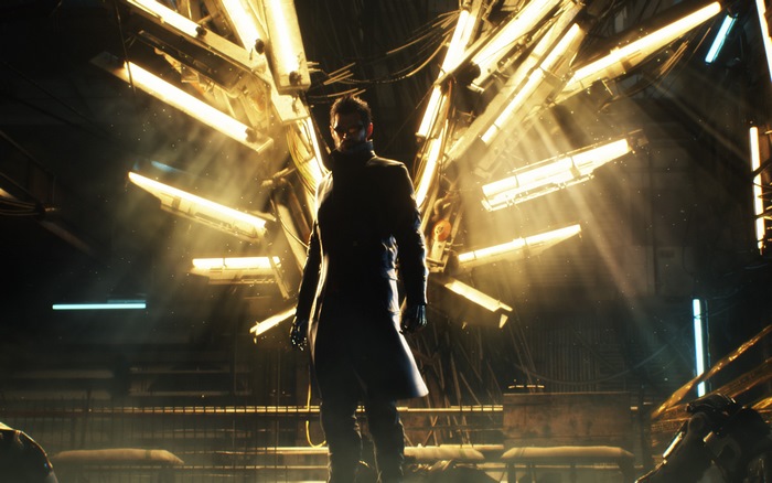 Adam Jensen in a futuristic industrial setting