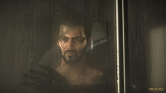 Adam Jensen from Deus Ex: Mankind Divided in shower