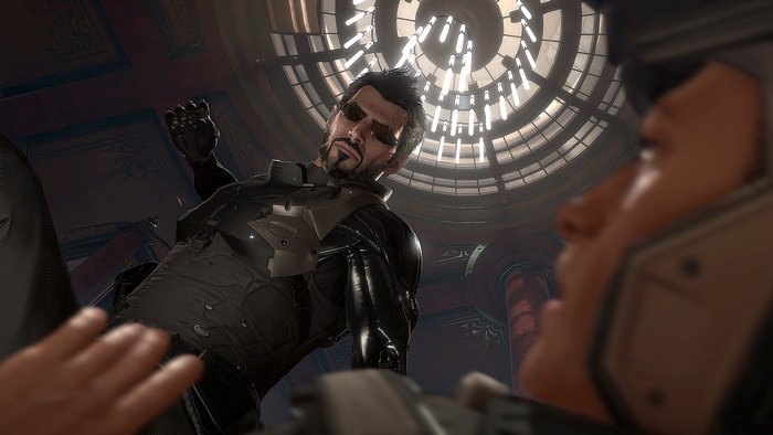 Adam Jensen from Deus Ex in a dramatic scene