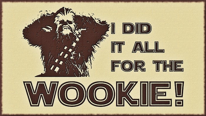 Chewbacca from Star Wars with text