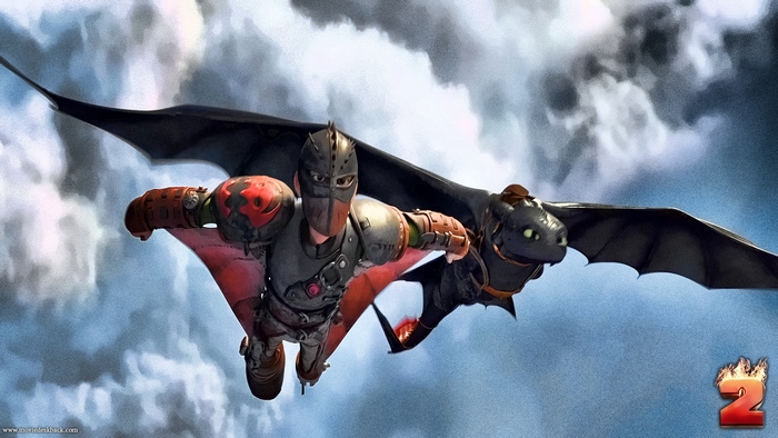 Hiccup and Toothless flying in How to Train Your Dragon 2