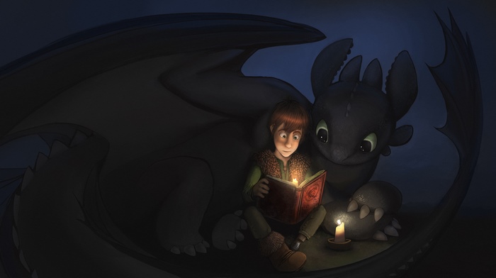Hiccup and Toothless reading a book