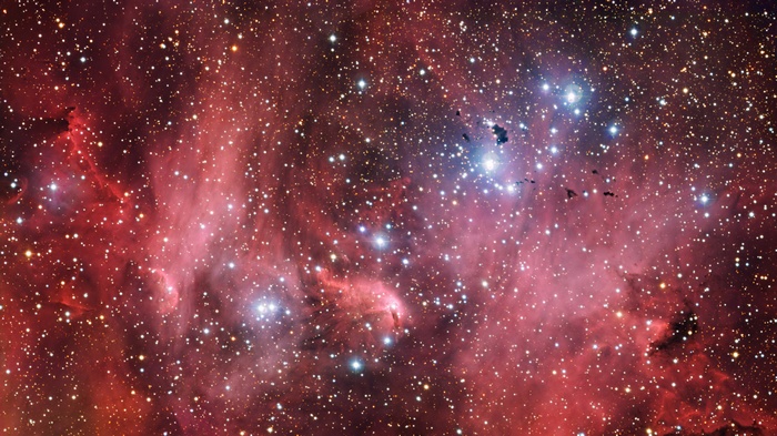 Red and pink nebula with many stars