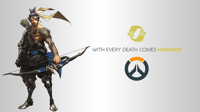 Hanzo from Overwatch with logos and quote