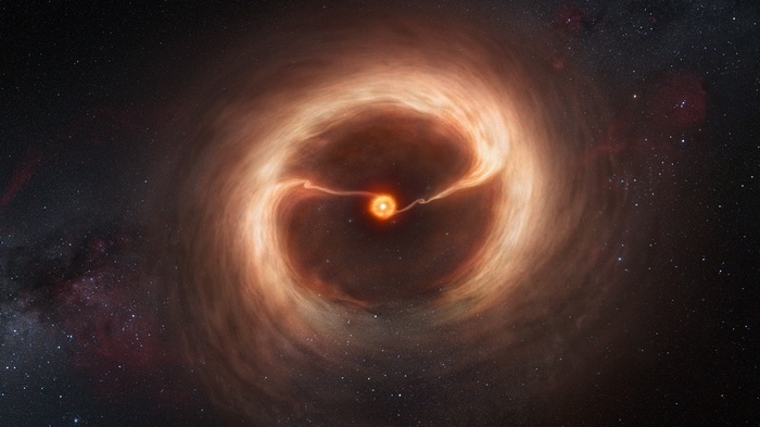 Artist's impression of a star with a swirling accretion disk