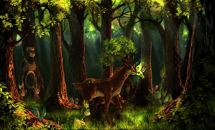 Bulbasaur and friends in a magical forest