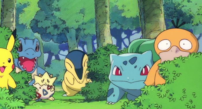 Pokemon characters in a forest